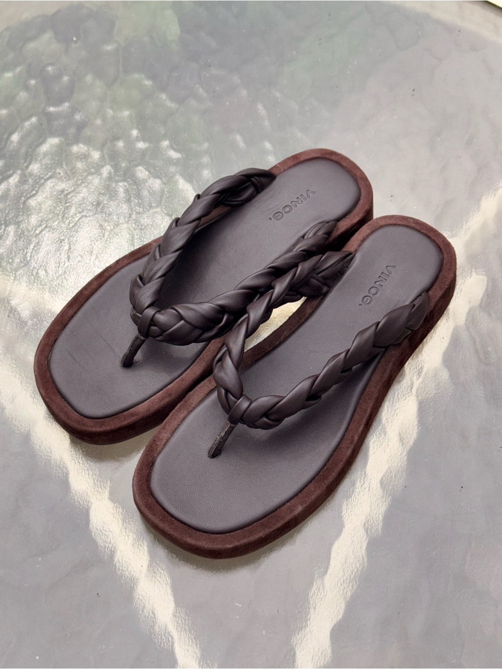 Vince Women’s Braided Leather Thong Sandals – Fits 8–8.5